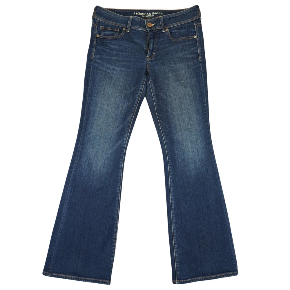 American Eagle Kick Boot Cut Jeans Womens 8 32x30 Short Blue Stretch Dark Wash